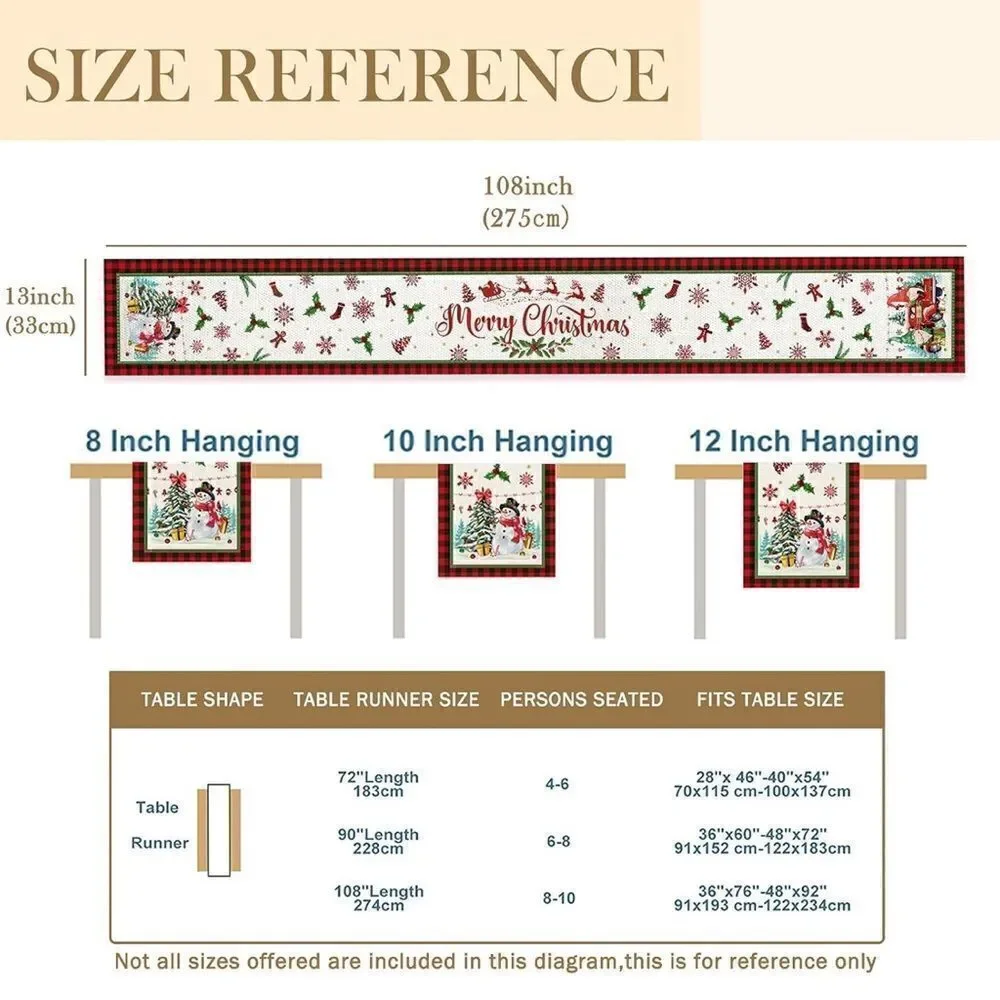 Christmas Burlap Linen Blend 108x13” Buffalo Plaid Table Runner